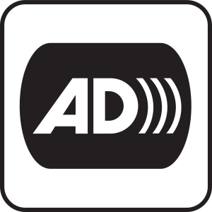 White A and D on a black background - The Audio Description logo