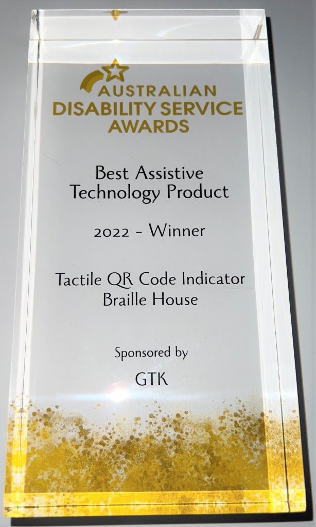 Australian Disability Service Awards trophy for Best Assistive Technology P)oduct